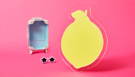 Neon yellow acrylic lemon-shaped card