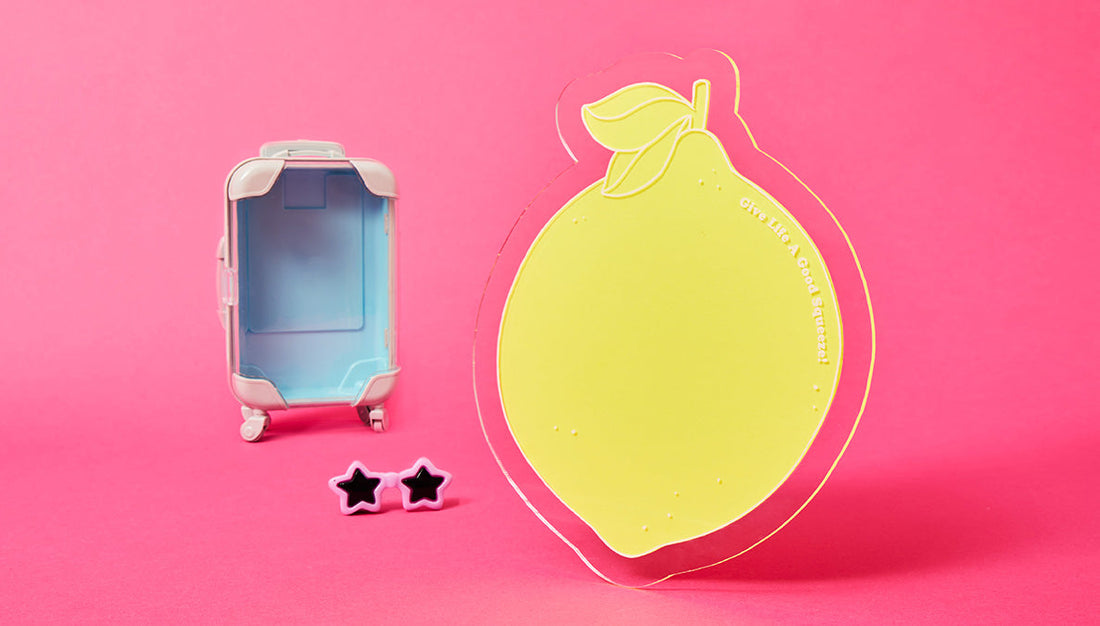 Neon yellow acrylic lemon-shaped card