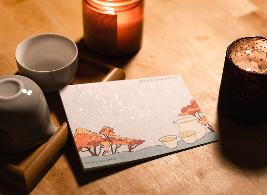  YS Notes multipage card and candles on wooden desk